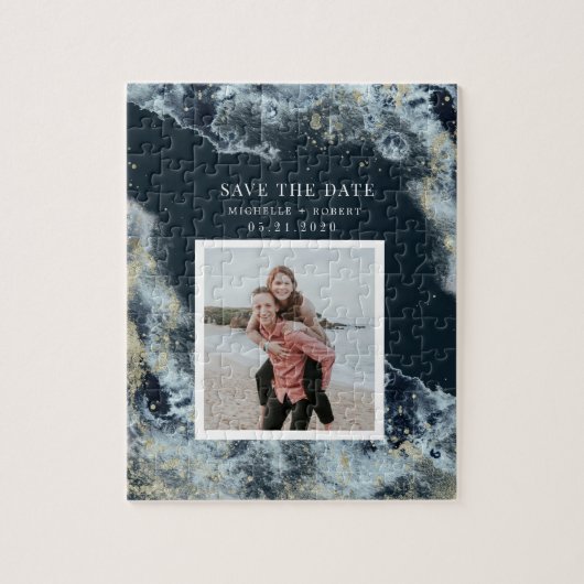 水の色の波の海岸日付写真jigsaを保存 ジグソーパズル (縦)