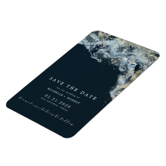 水の色の波の金ゴールド結婚式は、日付の磁石を保存 マグネット (左側)