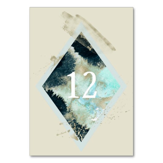 水の色の波エレガントなウェディングテーブルカード テーブルナンバー (正面)