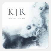 水の色の波エレガントな結婚式のシール スクエアシール (正面)