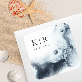 水の色の波エレガントな結婚式のシール スクエアシール