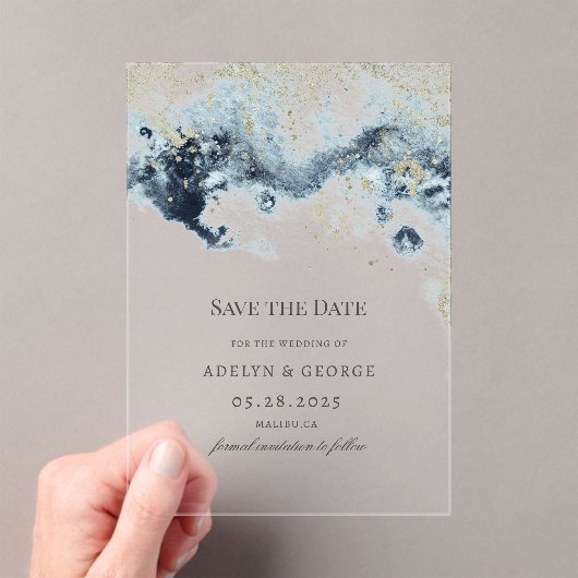 水の色の波ミニマル日付の保存 アクリル招待状 (インサイチュ (ポータブル))