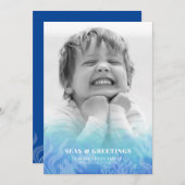 水の色の海とグリーティングフォトホリデーカード (正面/裏面)