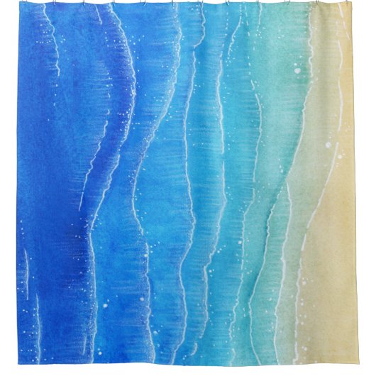 水の色の海とビーチビュー。 シャワーカーテン (正面)