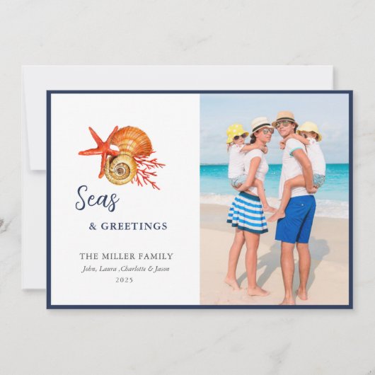 水の色の海の海と挨拶の写真 シーズンカード (正面)