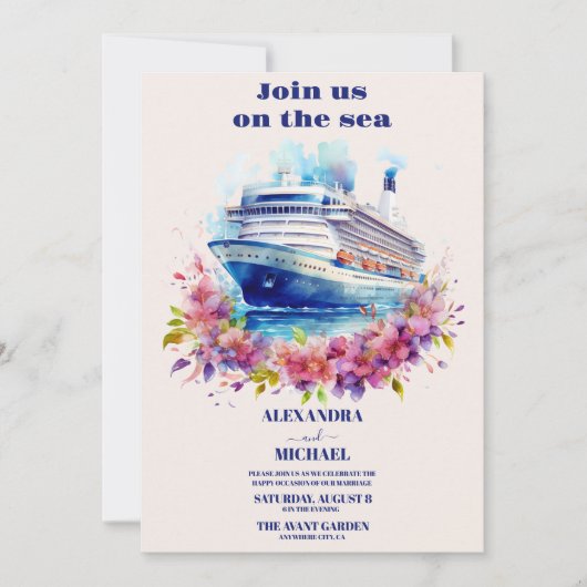 水の色の海の目的地の結婚式に私たちに参加 招待状 (正面)