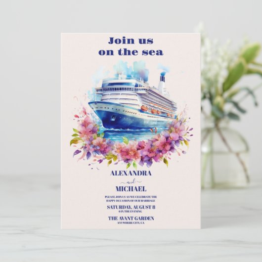 水の色の海の目的地の結婚式に私たちに参加 招待状 (スタンド正面)