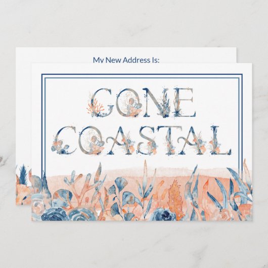 水の色の海岸に行く私は発表を移動 案内状 (正面/裏面)