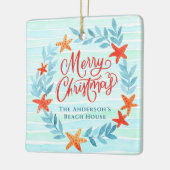 水の色の海波ニューホームビーチクリスマス セラミックオーナメント (左)