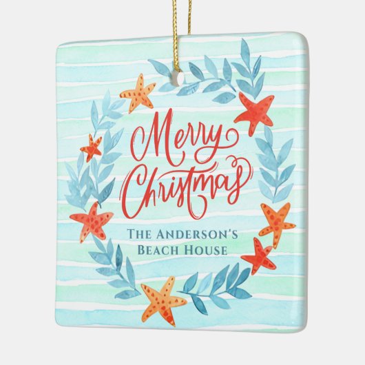 水の色の海波ニューホームビーチクリスマス セラミックオーナメント (左)