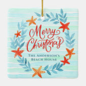 水の色の海波ニューホームビーチクリスマス セラミックオーナメント (裏面)