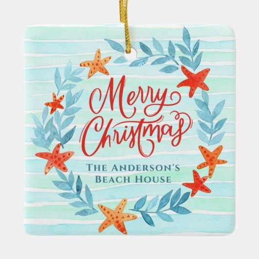 水の色の海波ニューホームビーチクリスマス セラミックオーナメント (正面)