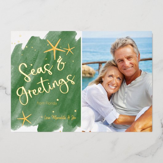 水の色の海&グリーティンググリーン 箔シーズンカード (正面)