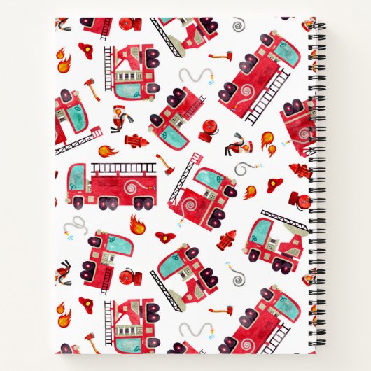 水の色の消防車の子供たちパーソナライズされた ノートブック (裏面)