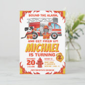 水の色の消防車の誕生日パーティー 招待状 (スタンド正面)