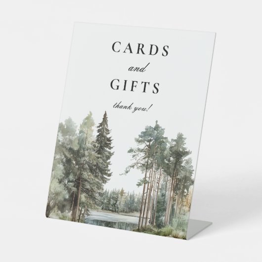 水の色の湖の森のウッドランドカードとギフト 台座サイン (正面)