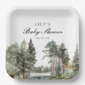 水の色の湖の森の素朴森の森の赤ちゃんシャワー ペーパープレート (正面)
