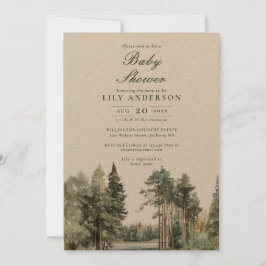 水の色の湖の森の素朴森の森の赤ちゃんシャワー 招待状