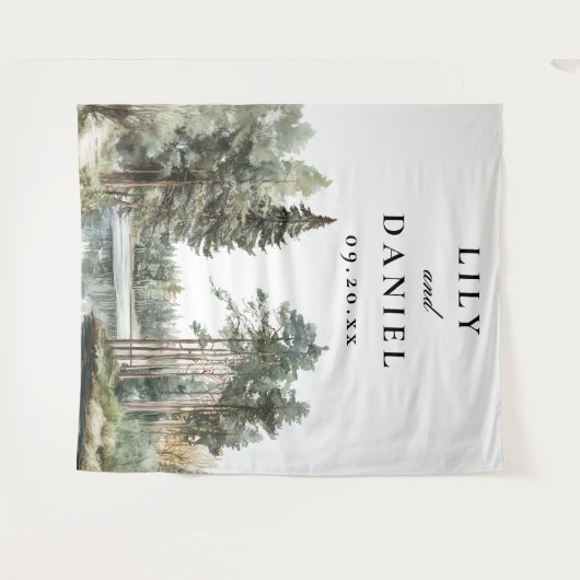 水の色の湖の森の結婚写真の背景 タペストリー (正面(横))