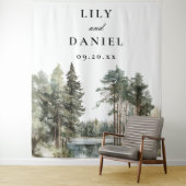水の色の湖の森の結婚写真の背景 タペストリー (インサイチュ)