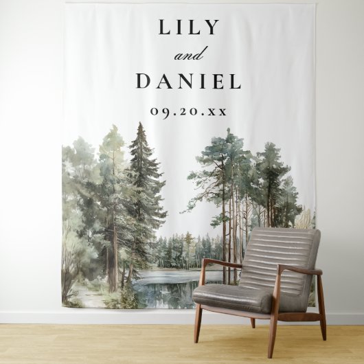 水の色の湖の森の結婚写真の背景 タペストリー (インサイチュ)