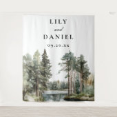 水の色の湖の森の結婚写真の背景 タペストリー (正面)