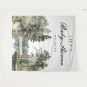 水の色の湖の森の赤ちゃんシャワー写真の背景 タペストリー (正面(横))