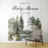 水の色の湖の森の赤ちゃんシャワー写真の背景 タペストリー (インサイチュ)