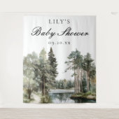 水の色の湖の森の赤ちゃんシャワー写真の背景 タペストリー (正面)