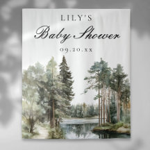 水の色の湖の森の赤ちゃんシャワー写真の背景