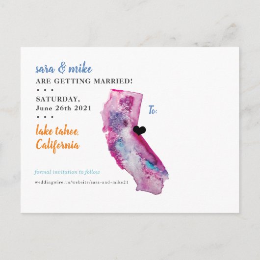 水の色の湖タホウェディング日付を保存 案内ポストカード (裏面)