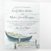 水の色の湖ブルーカヌー結婚のオールインワンインベイ 三つ折りカード (内部最初)