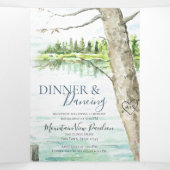 水の色の湖ブルーカヌー結婚のオールインワンインベイ 三つ折りカード (内部中)