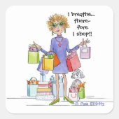 水の色の漫画の女性が呼吸し、買い物をする スクエアシール (正面)