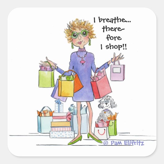 水の色の漫画の女性が呼吸し、買い物をする スクエアシール (正面)
