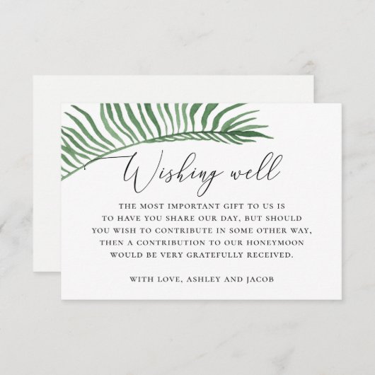 水の色の熱帯のパーム結婚の願い良好 エンクロージャーカード (正面/裏面)