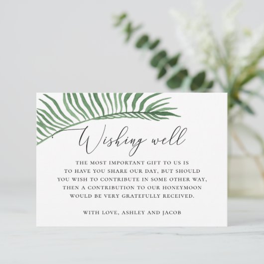 水の色の熱帯のパーム結婚の願い良好 エンクロージャーカード (スタンド正面)