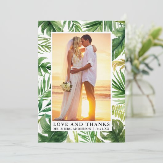 水の色の熱帯の緑の愛感謝してい結婚の サンキューカード (スタンド正面)