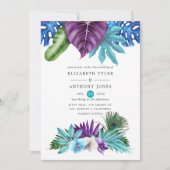 水の色の熱帯の蘭の孔雀結婚の 招待状 (正面)