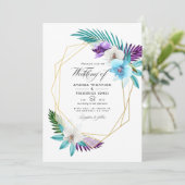 水の色の熱帯の蘭の幾何学的な結婚インビ 招待状 (スタンド正面)