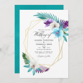 水の色の熱帯の蘭の幾何学的な結婚インビ 招待状 (正面/裏面)