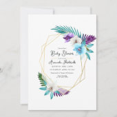 水の色の熱帯の蘭の幾何学的な赤ちゃんシャワー 招待状 (正面)