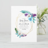 水の色の熱帯の蘭の幾何学的な赤ちゃんシャワー 招待状 (スタンド正面)