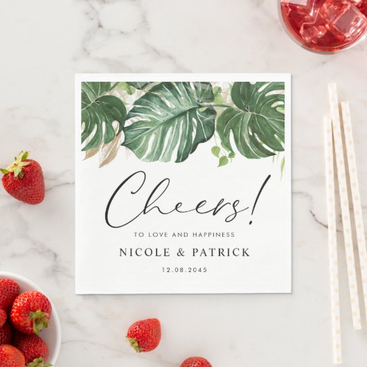 水の色の熱帯モンステラ離れの夏の結婚もの スタンダードランチョンナプキン (インサイチュ)