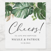 水の色の熱帯モンステラ離れの夏の結婚もの ワインラベル (シングルラベル)