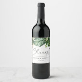 水の色の熱帯モンステラ離れの夏の結婚もの ワインラベル (正面)