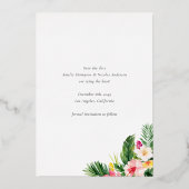 水の色の熱帯植物体のフレーム日付を保存 箔招待状 (裏面)