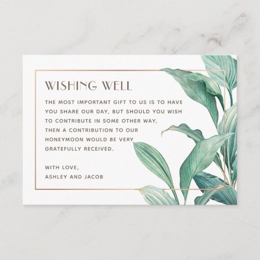 水の色の熱帯緑結婚園の願い良好 エンクロージャーカード (正面)