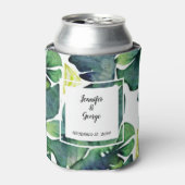 水の色の熱帯葉の新郎新婦結婚の 缶クーラー (缶正面)