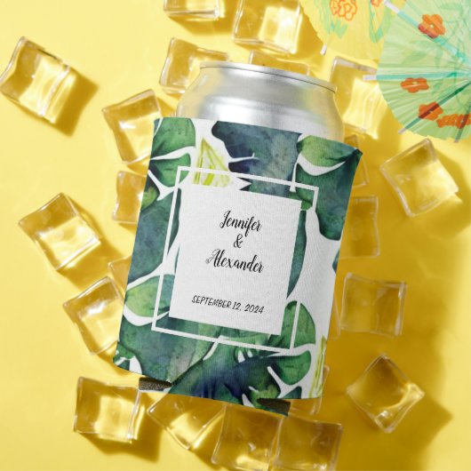 水の色の熱帯葉の新郎新婦結婚の 缶クーラー (インサイチュ 夏)